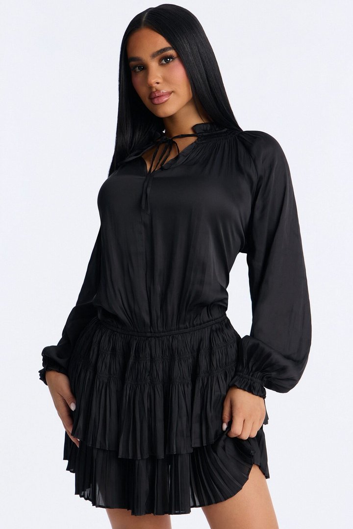 Keep It Cordial Satin Mini Dress - Black