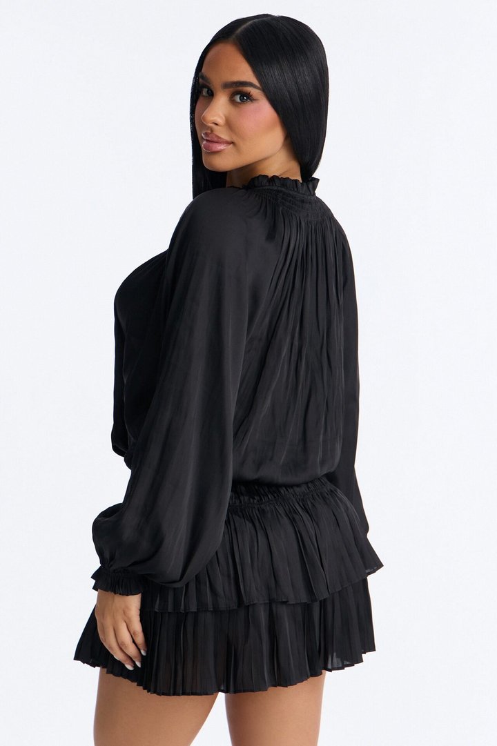 Keep It Cordial Satin Mini Dress - Black