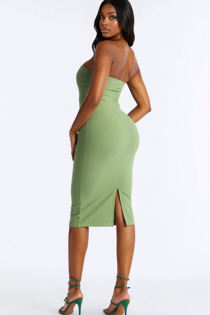 Lina Double Lined Midi Dress - Olive
