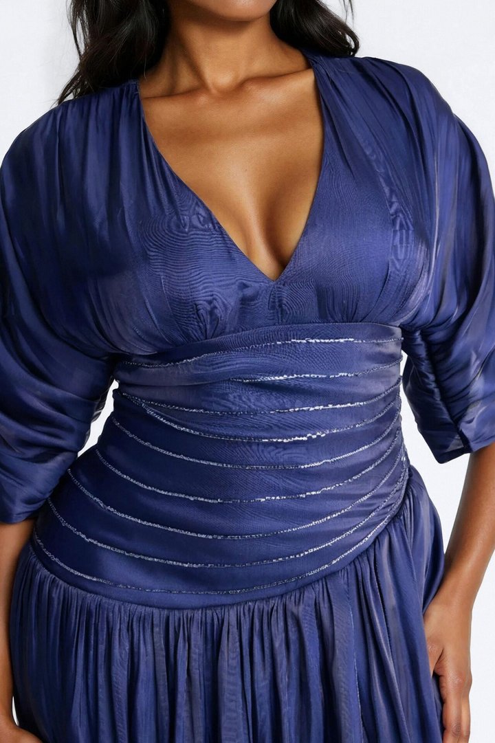 Liliana Cinched Organza Maxi Dress - Navy