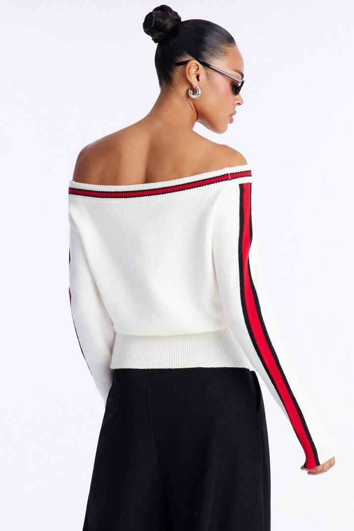 All You Need Off Shoulder Lace Up Sweater Top - White/combo