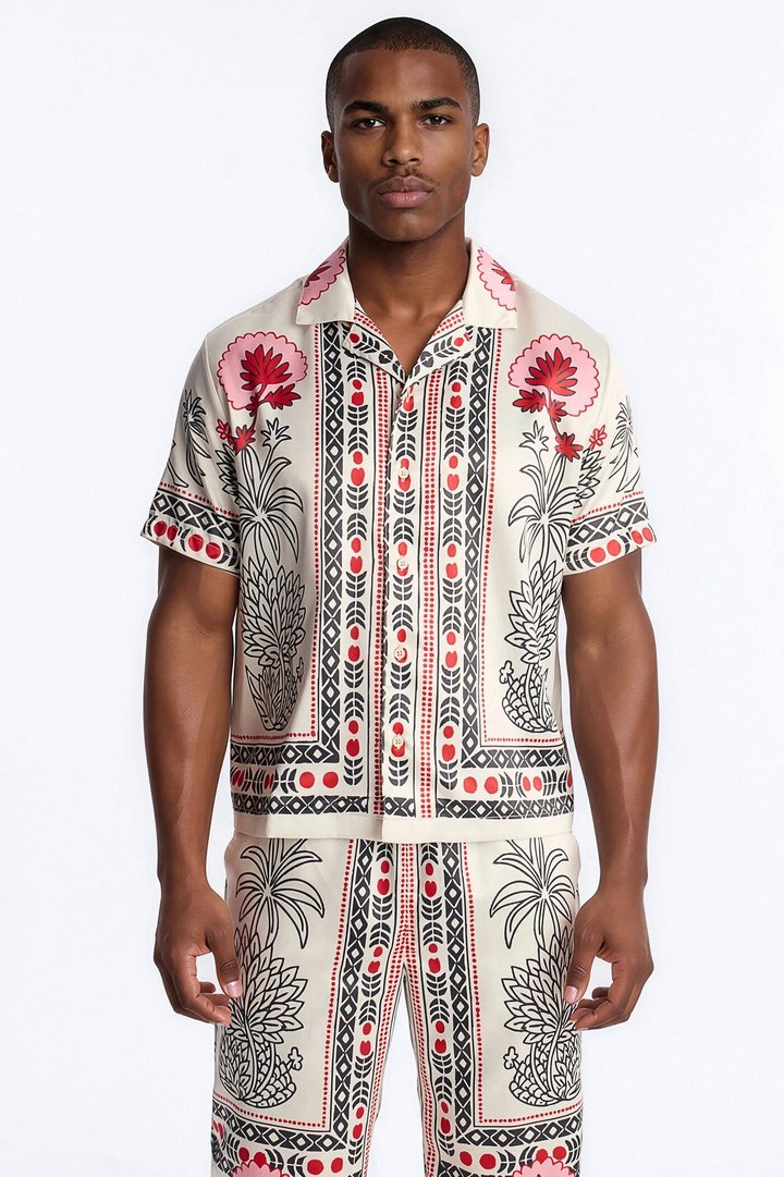 Patras Cuban Collar Button Up Shirt - White