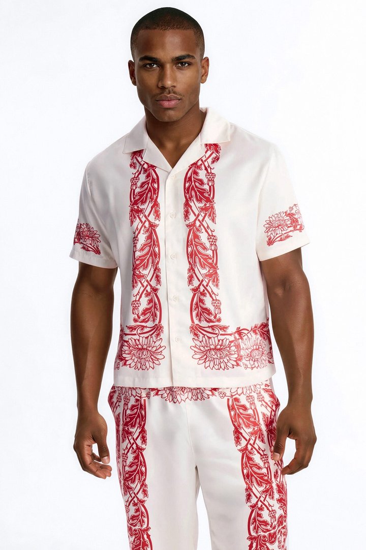 KOS Cuban Collar Button Up Shirt - White