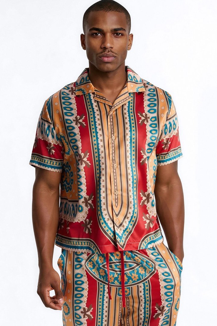 Monaco Cuban Collar Button Up Shirt - Burgundy
