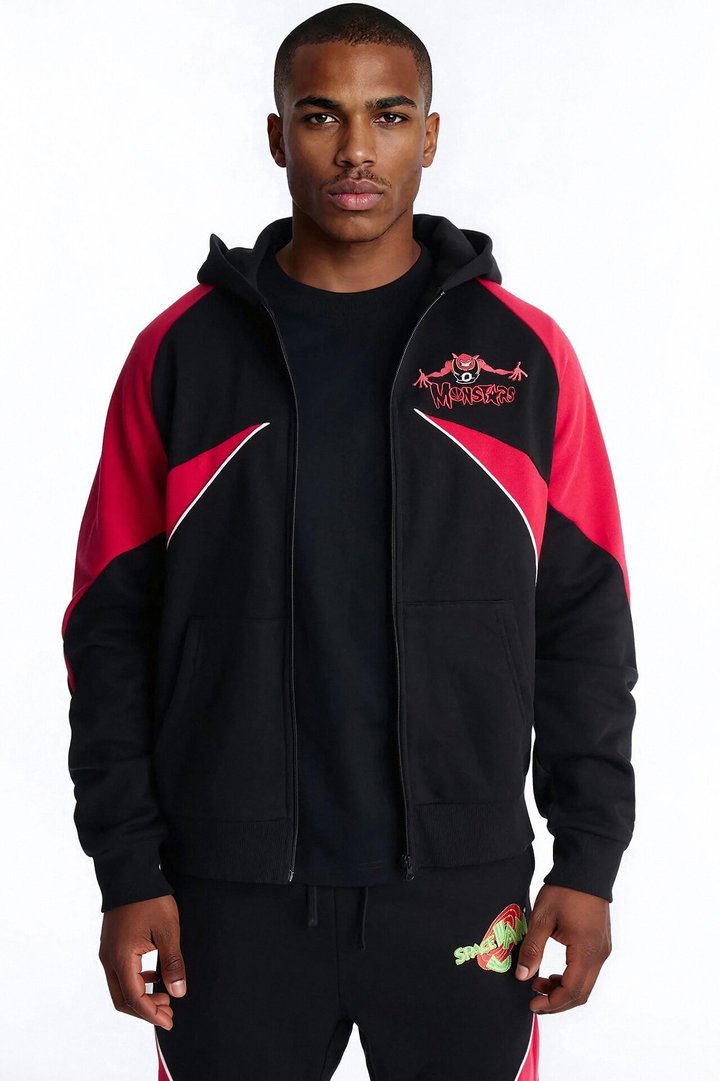 Space Jam Monstars Defense Paneled Zip Up Hoodie - Black