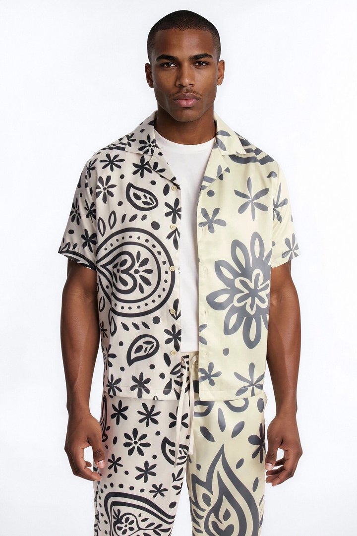 Noxos Cuban Collar Button Up Shirt - Natural