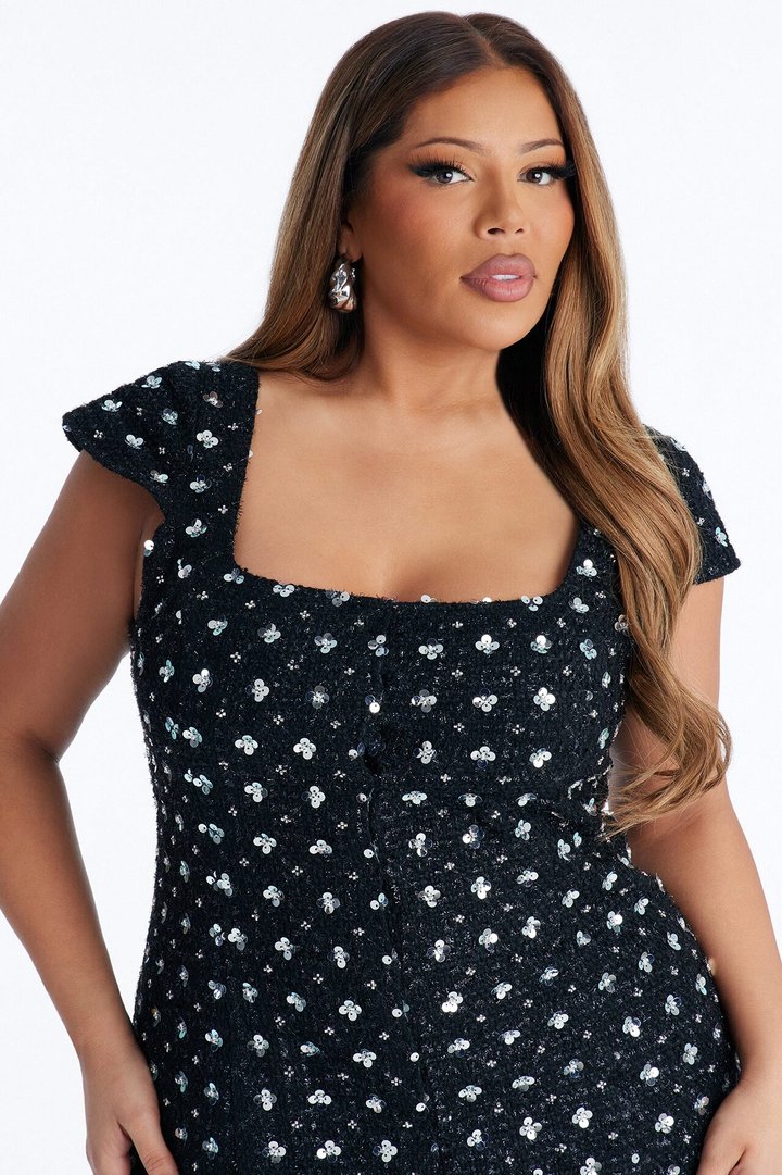 Taylor Sequin Tweed Mini Dress - Black