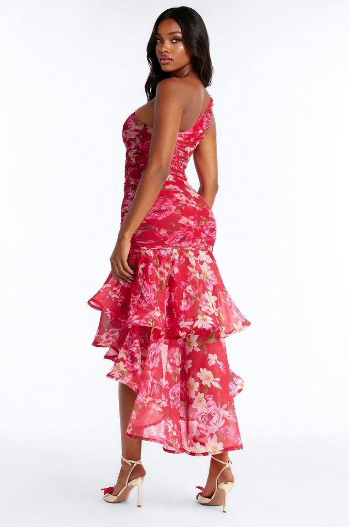 Rosetta High Low Floral Maxi Dress - Red/combo
