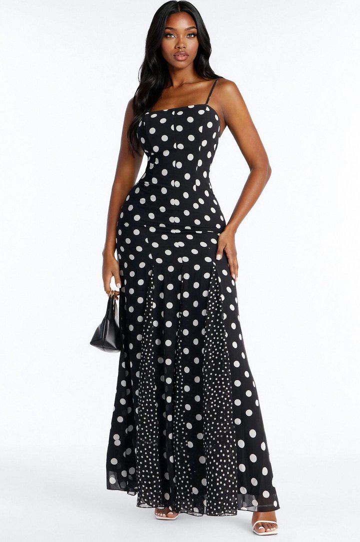 Polka Dot Darling Maxi Dress - Black/White