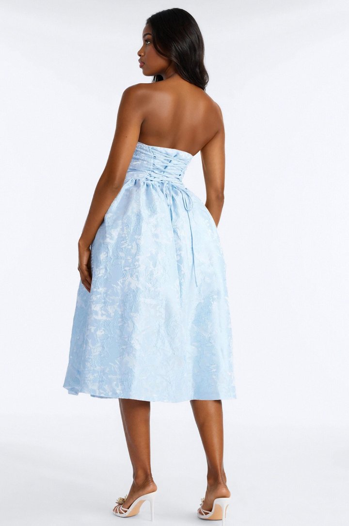 Pamela Floral Jacquard Midi Dress - Blue