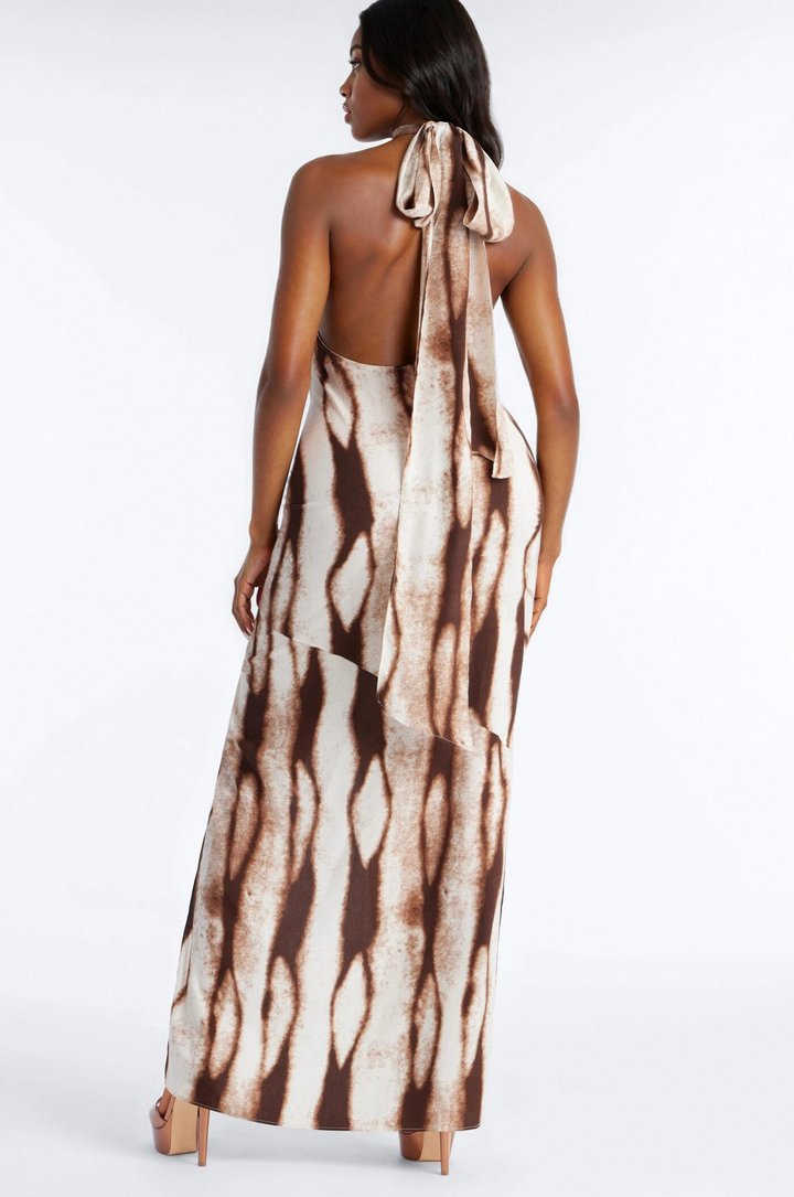 Chic Muse Scarf Maxi Dress - Brown/combo