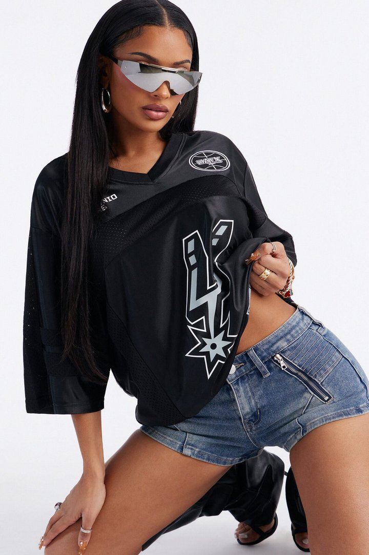 NBA Spurs Oversized Mesh Tee - Black