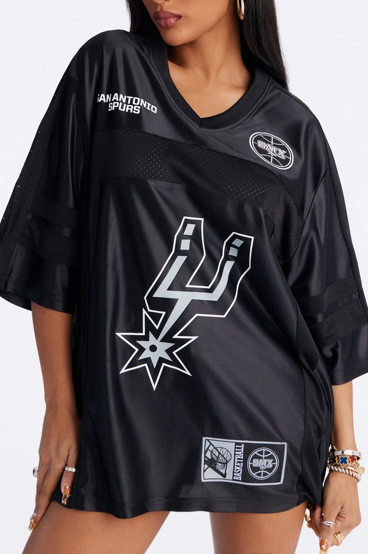 NBA Spurs Oversized Mesh Tee - Black