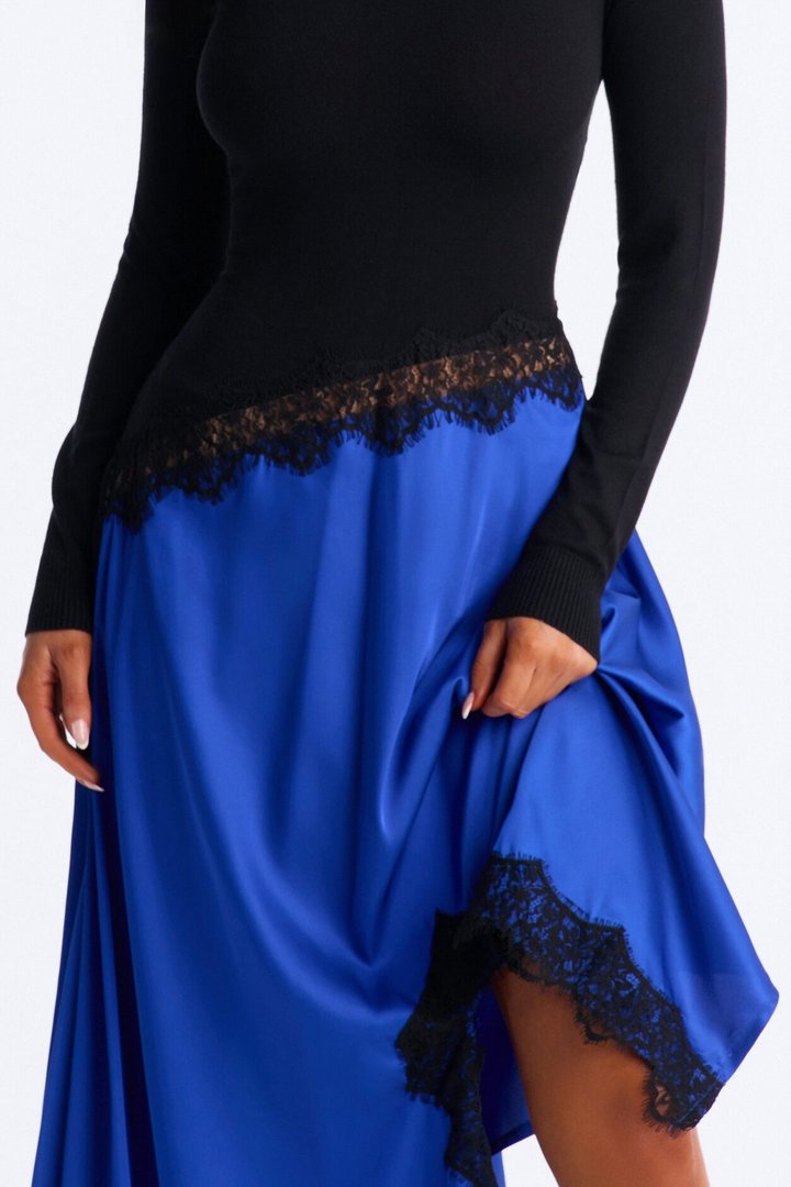 Marielle Lace Trim Maxi Dress - Black/Blue
