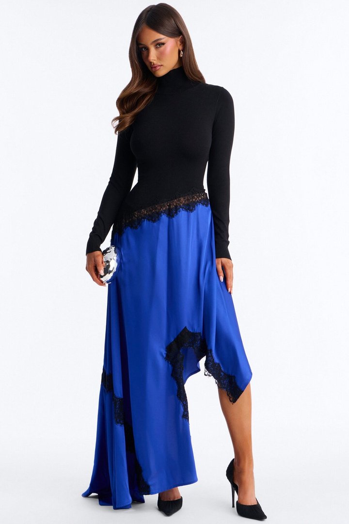 Marielle Lace Trim Maxi Dress - Black/Blue