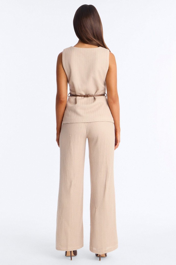 Ellie Belted Vest Pant Set - Taupe