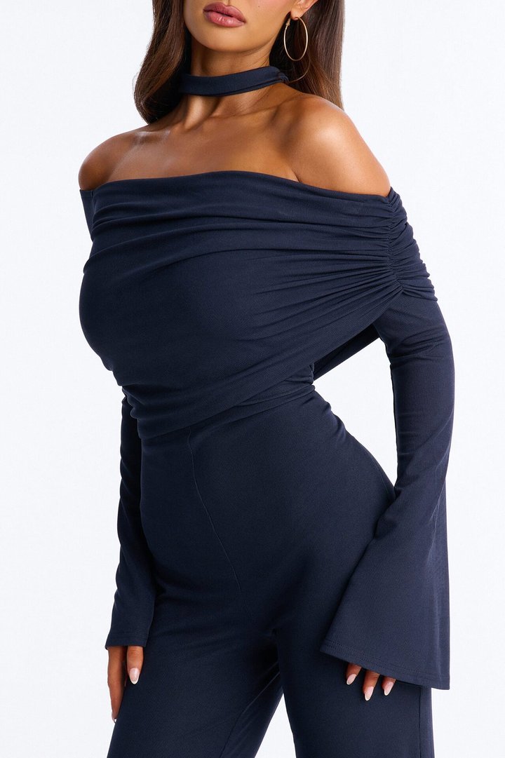 Kendall Choker Flare Leg Jumpsuit - Navy