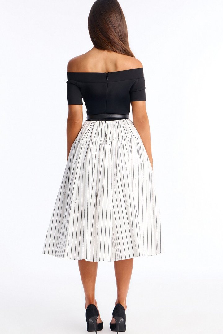 Harlow Pinstripe Midi Dress - Black/White
