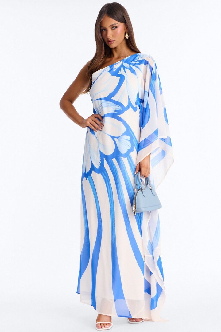 Draped In Luxe Chiffon Kaftan Maxi Dress - Blue/combo