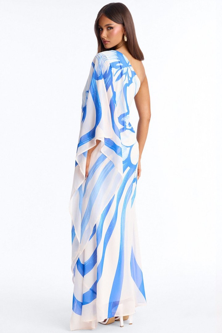 Draped In Luxe Chiffon Kaftan Maxi Dress - Blue/combo