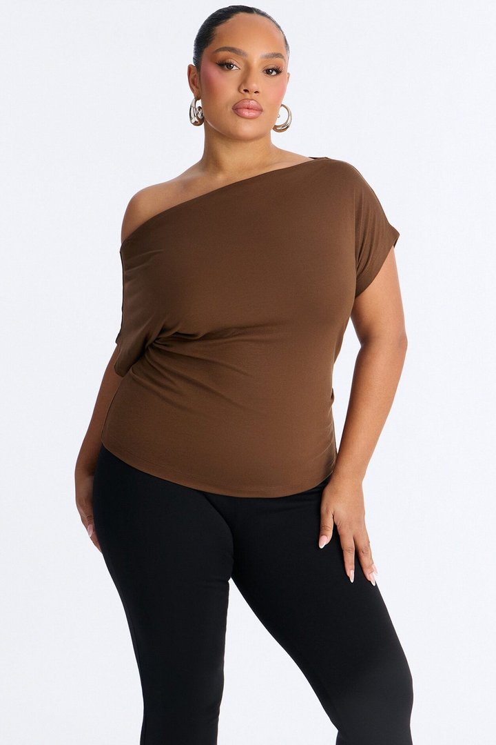 Eva Effortless One Shoulder Top - Chocolate