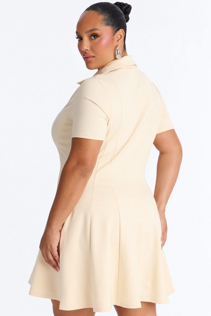 Racket Up Collared Mini Dress - Cream