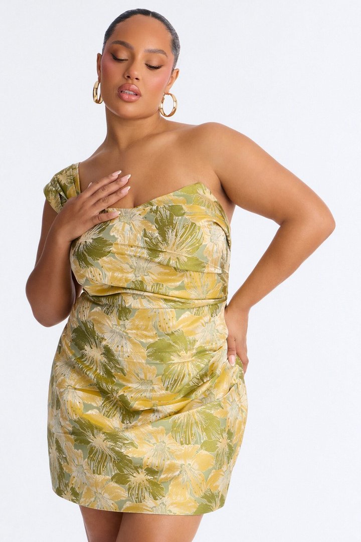 Isabella Removable Train Jacquard Mini Dress - Green/combo