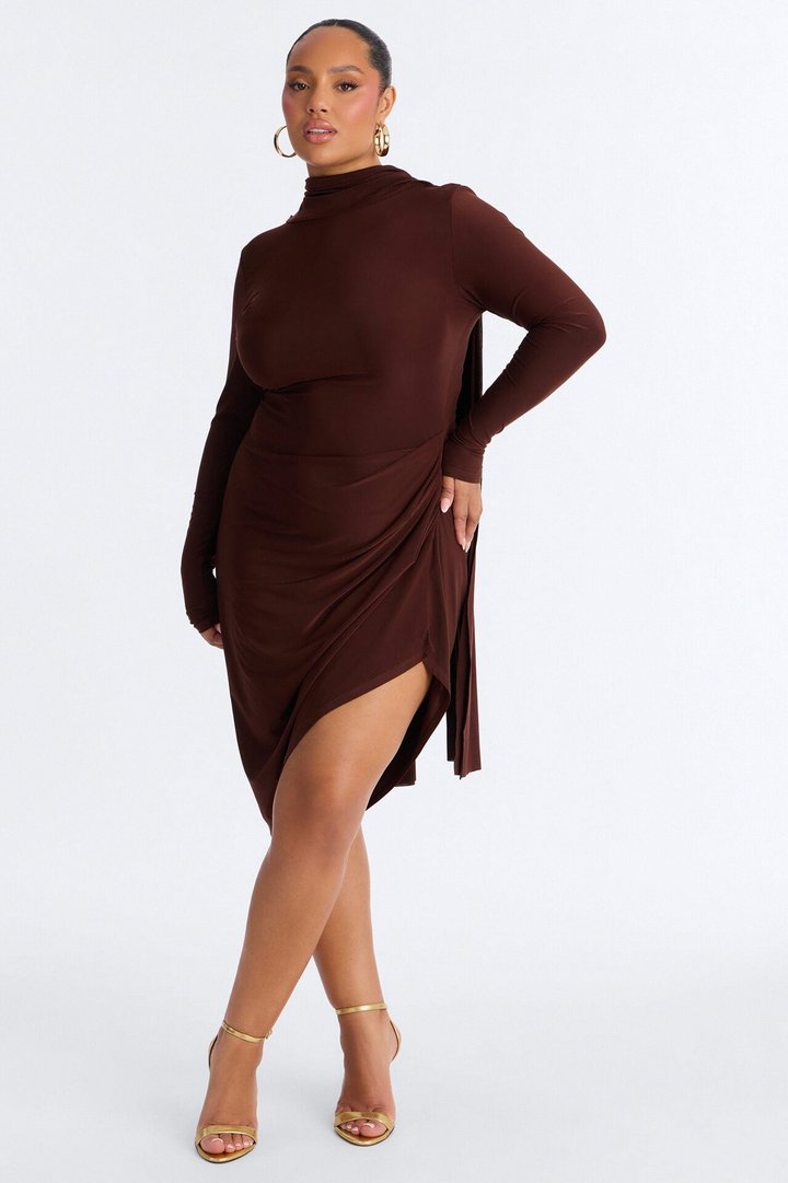 Amara Asymmetrical Midi Dress - Chocolate