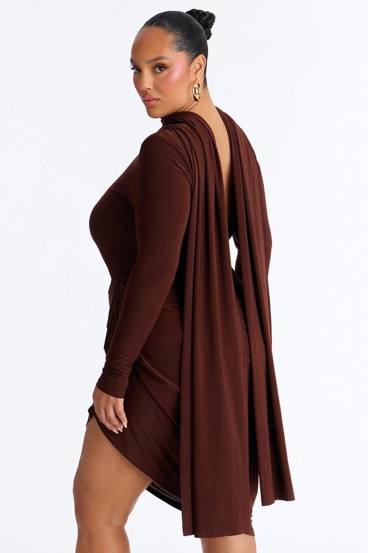 Amara Asymmetrical Midi Dress - Chocolate