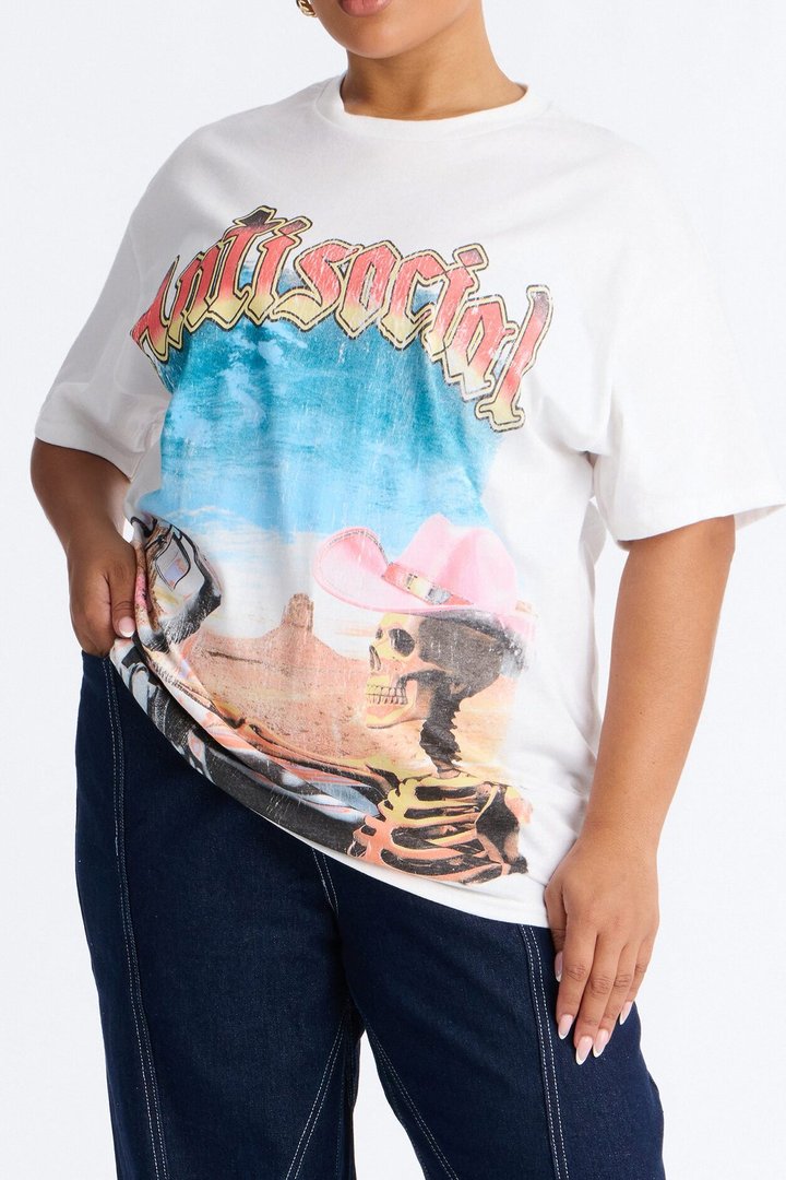 Antisocial Skull Short Sleeve Tee - White