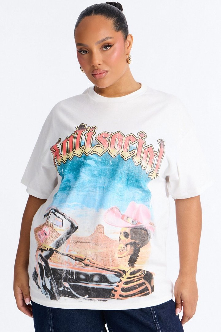 Antisocial Skull Short Sleeve Tee - White