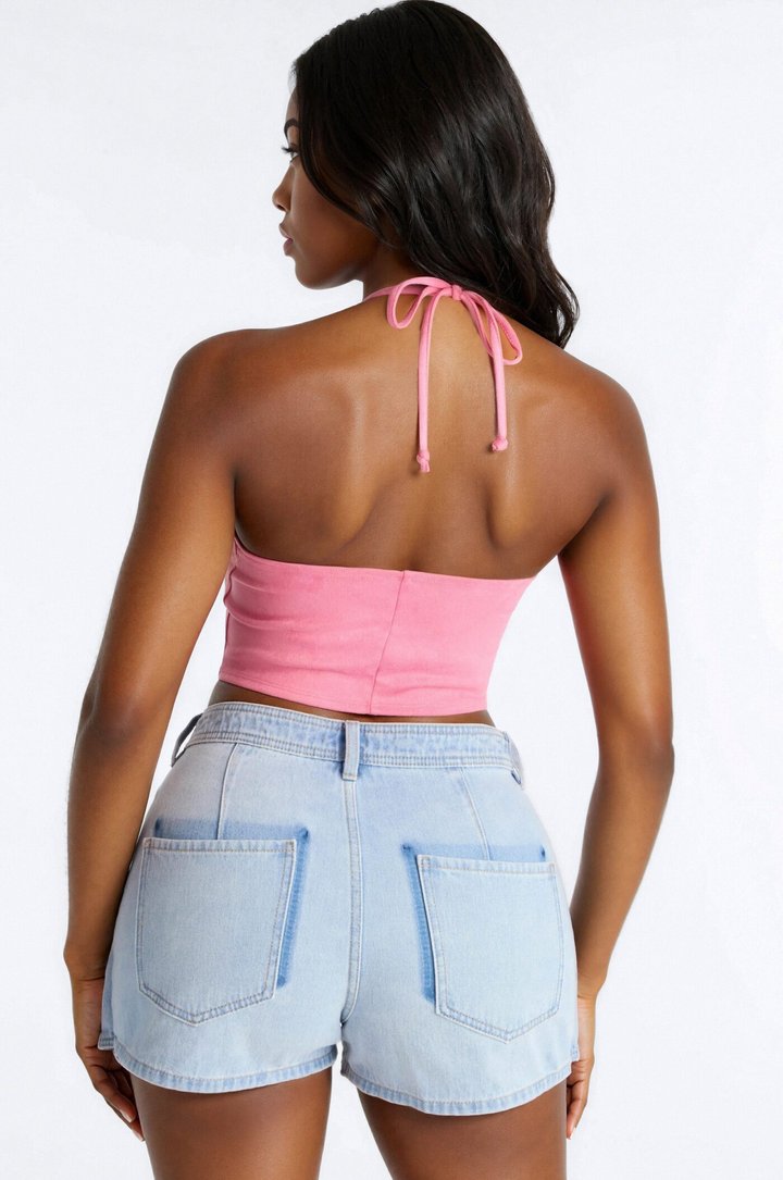 Von Dutch Wild Faux Suede Halter Top - Pink