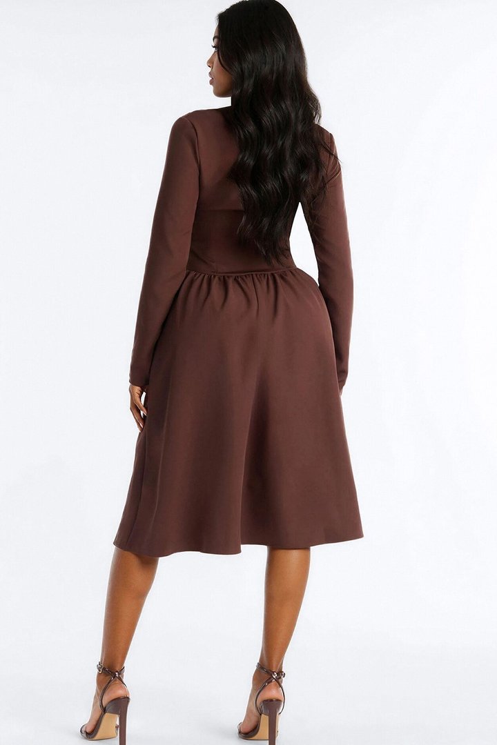 Paloma Corset Drop Waist Midi Dress - Brown