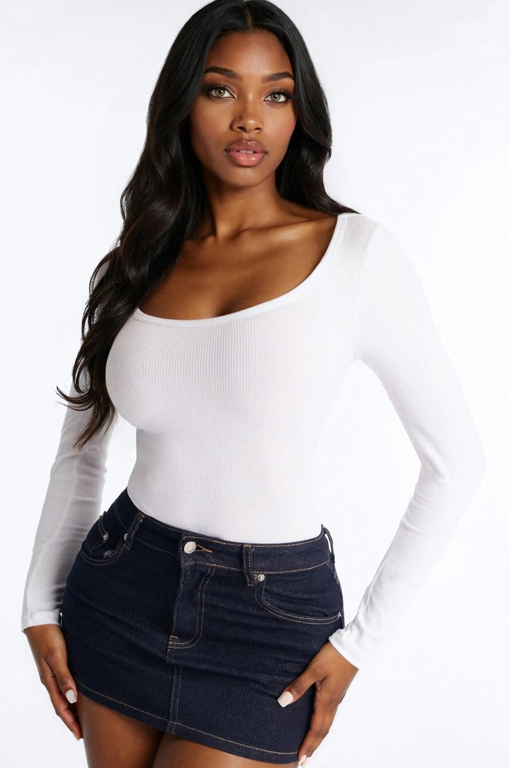 Priscilla Ribbed Long Sleeve Bodysuit - White