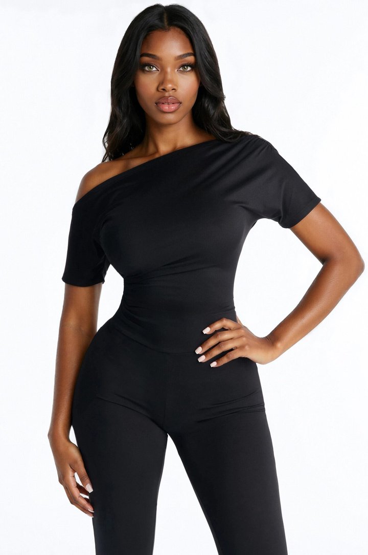 Auna One Shoulder Skinny Leg Jumpsuit - Black