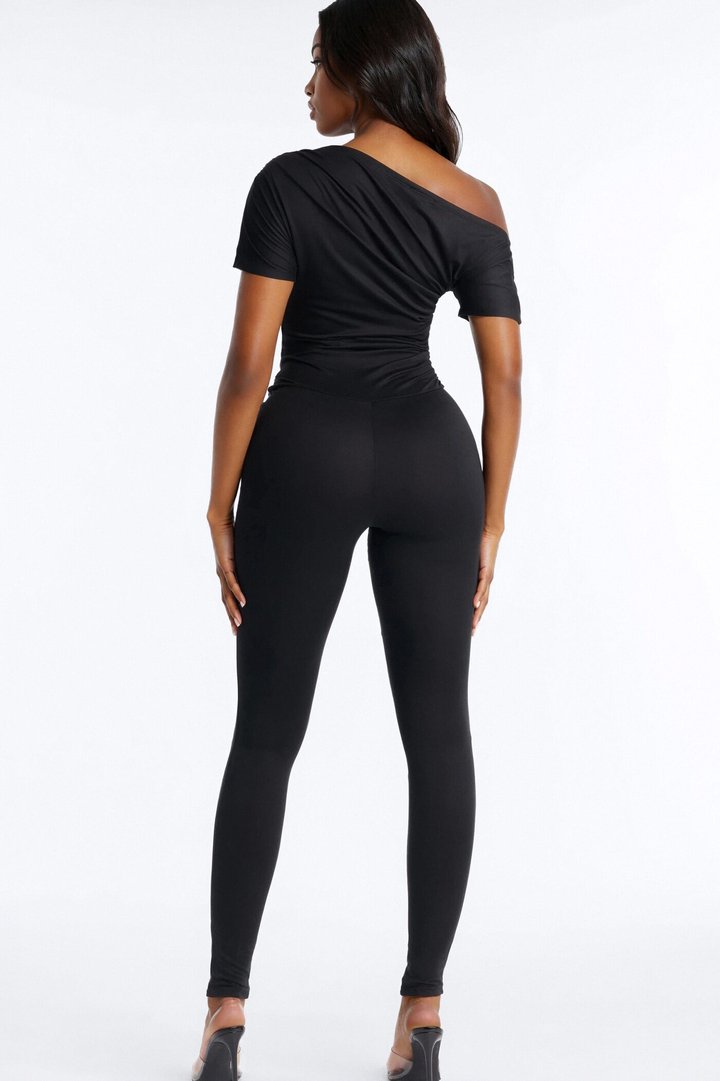 Auna One Shoulder Skinny Leg Jumpsuit - Black