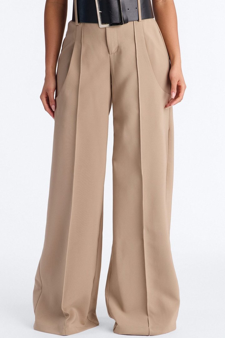 Ramona Pocket Detail Belted Wide Leg Pant 33″ - Khaki