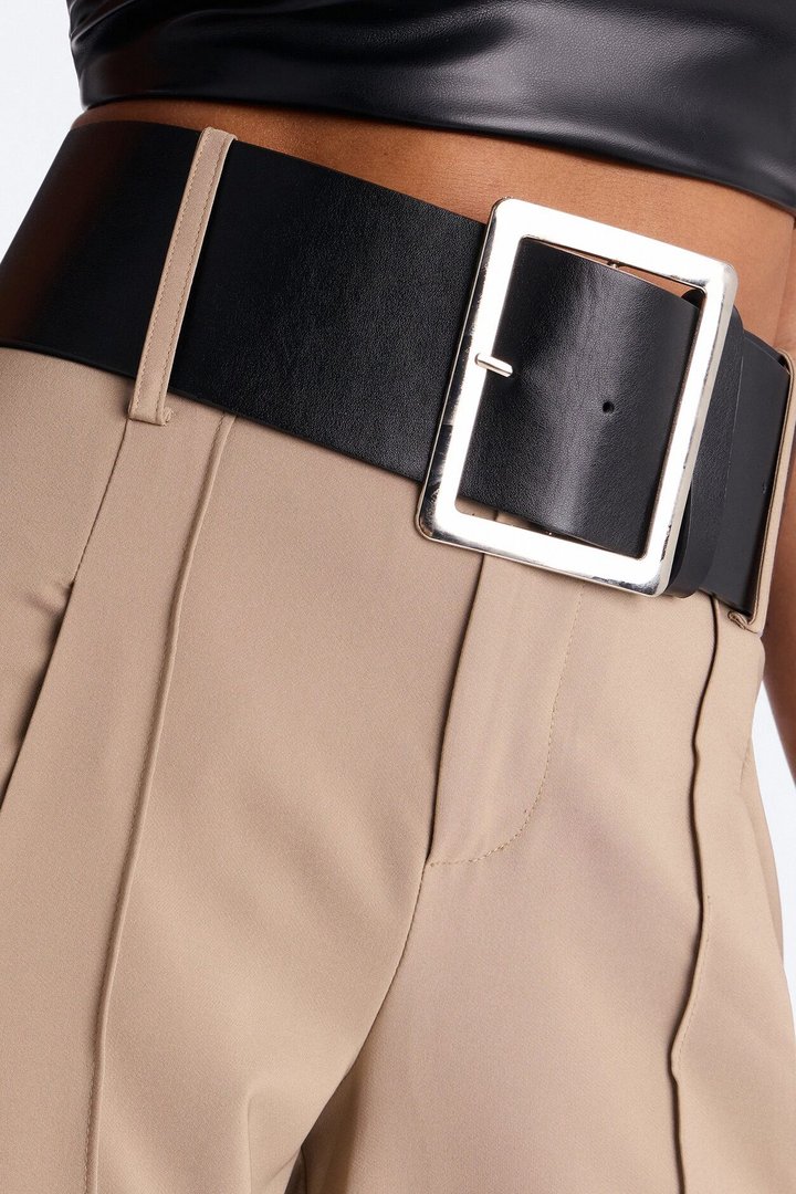 Ramona Pocket Detail Belted Wide Leg Pant 33″ - Khaki