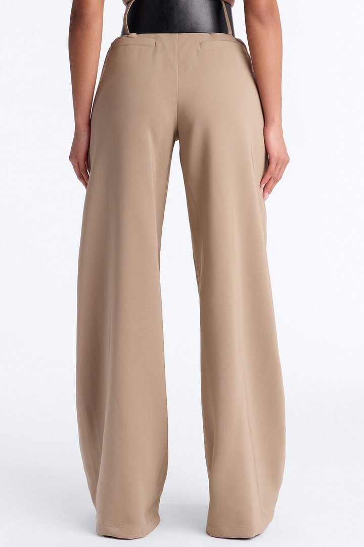 Ramona Pocket Detail Belted Wide Leg Pant 33″ - Khaki