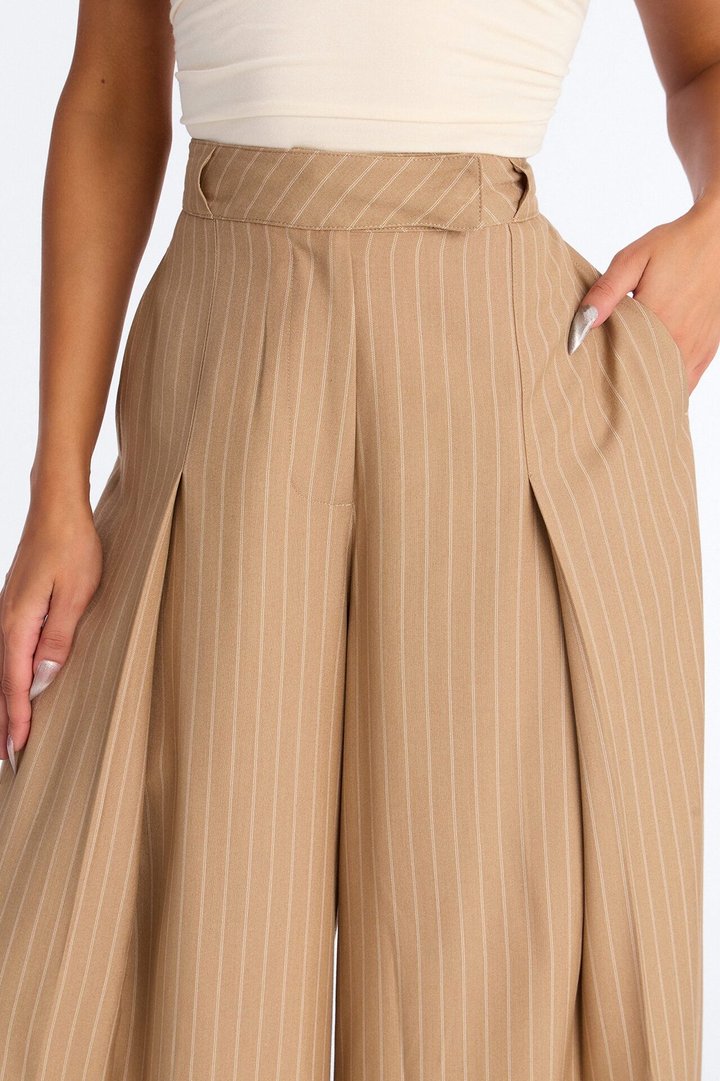 Catch A Break Pinstripe Wide Leg Pant 33″ - Taupe/combo