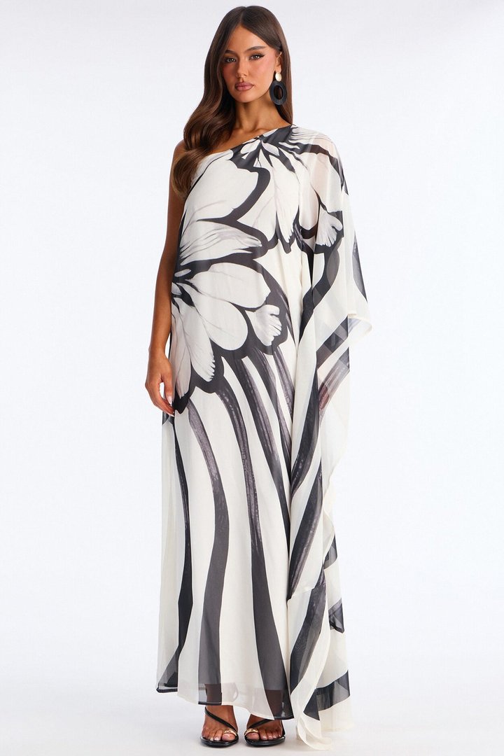 Draped In Luxe Chiffon Kaftan Maxi Dress - Black/combo