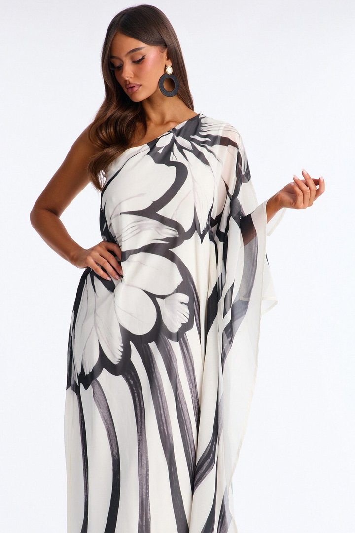 Draped In Luxe Chiffon Kaftan Maxi Dress - Black/combo