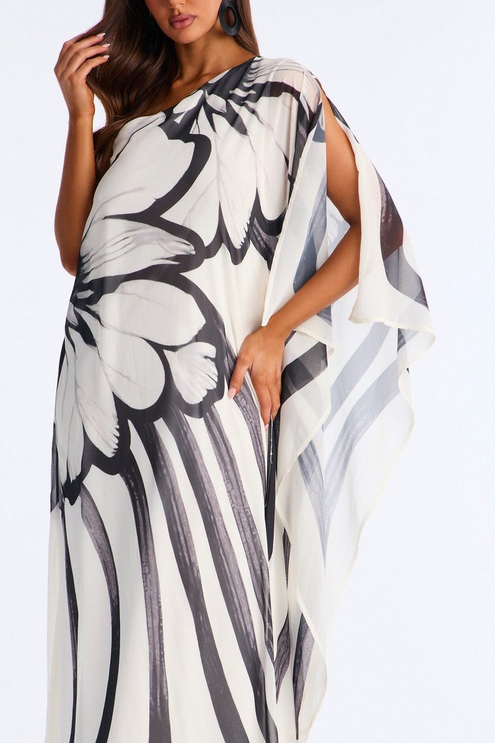 Draped In Luxe Chiffon Kaftan Maxi Dress - Black/combo