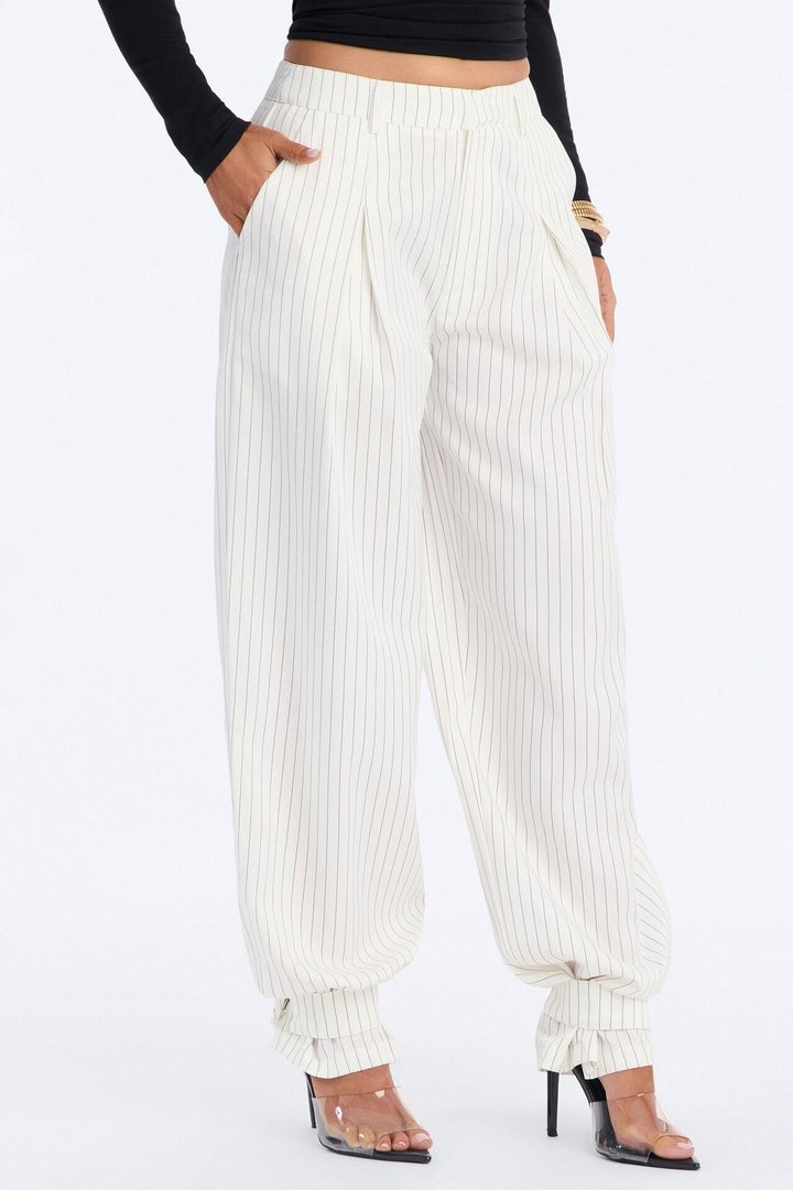 Never Settle Pinstripe Adjustable Cuff Trouser Pants 33″ - Ivory