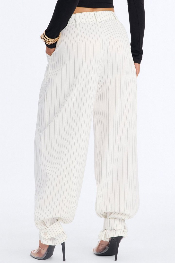 Never Settle Pinstripe Adjustable Cuff Trouser Pants 33″ - Ivory