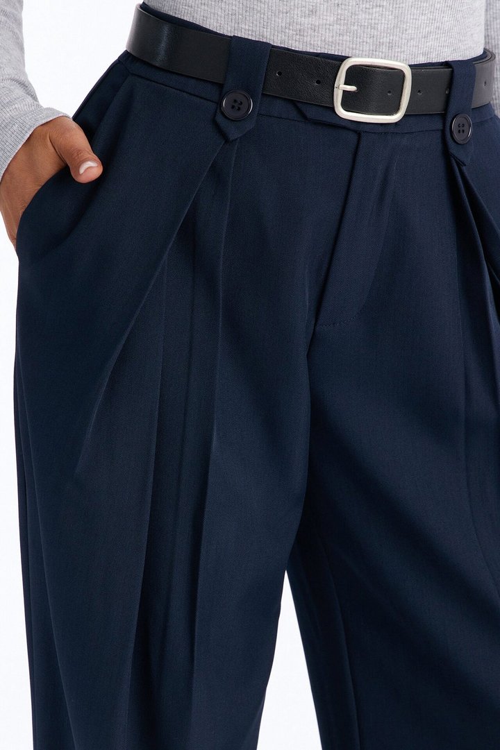 Brooklyn Mid Rise Belted Wide Leg Trouser Pant 33″ - Navy