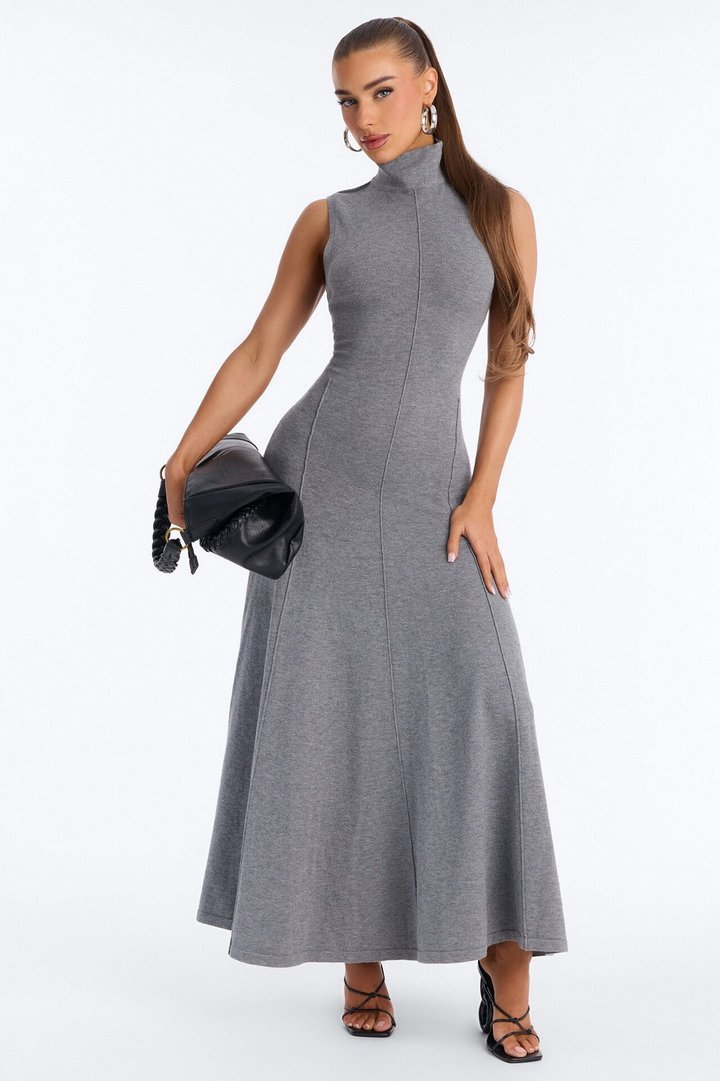 Solene Backless Sweater Maxi Dress - Charcoal
