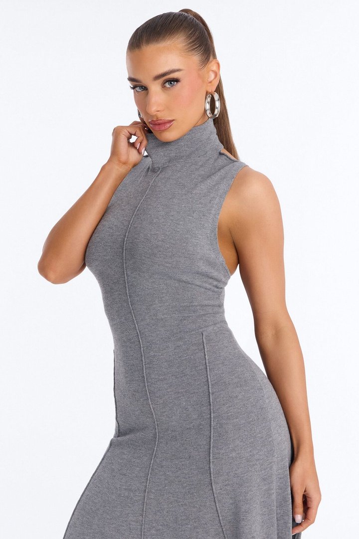 Solene Backless Sweater Maxi Dress - Charcoal