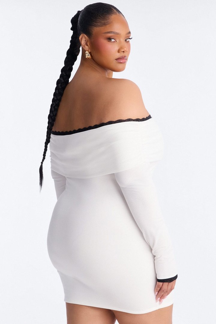 Jennifer Off Shoulder Sweater Mini Dress - Cream/combo