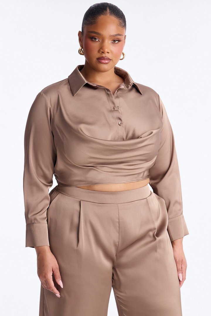 Champagne Dreams Satin Pant Set - Bronze